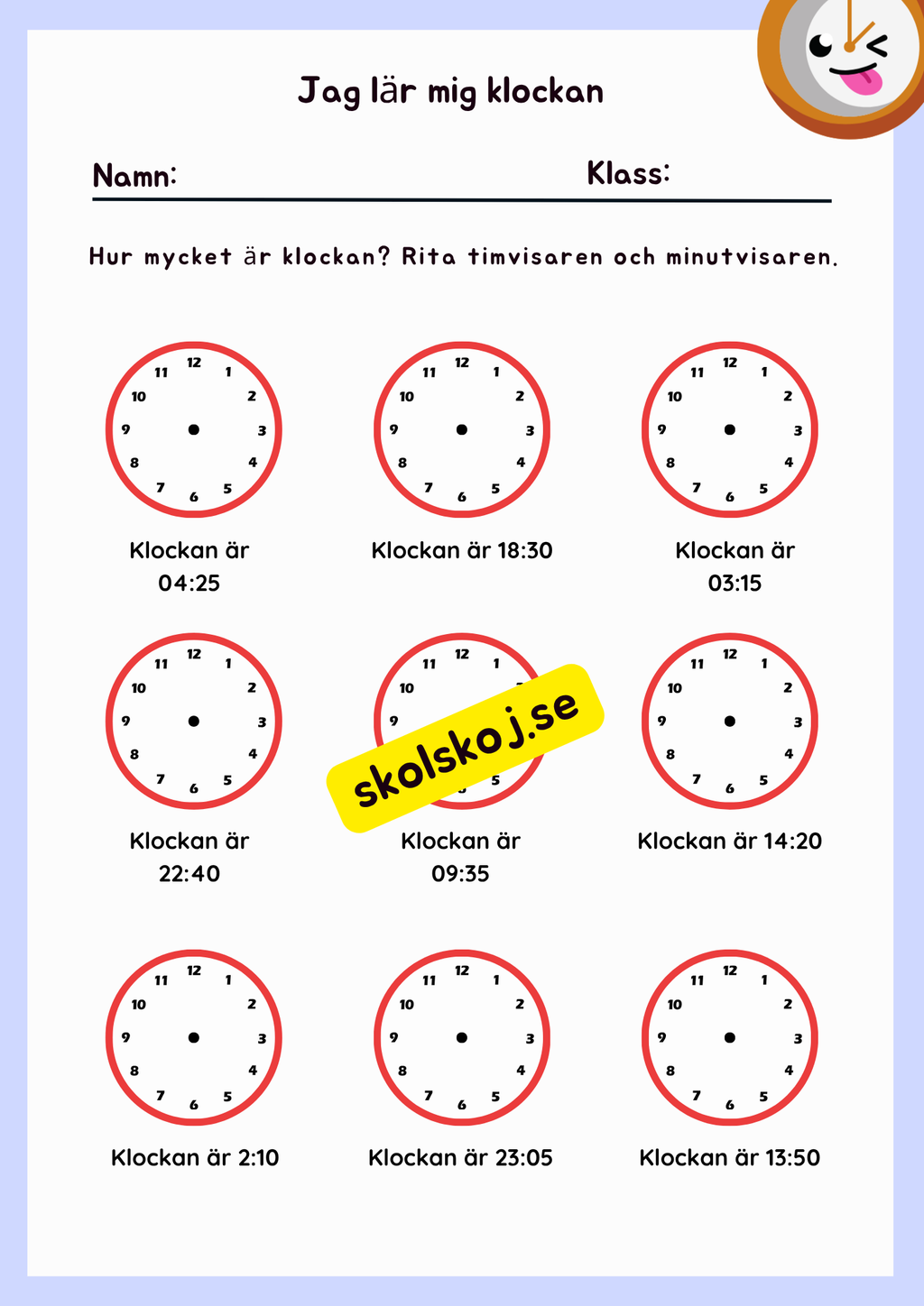 Jag lär mig klockan + problemlösning