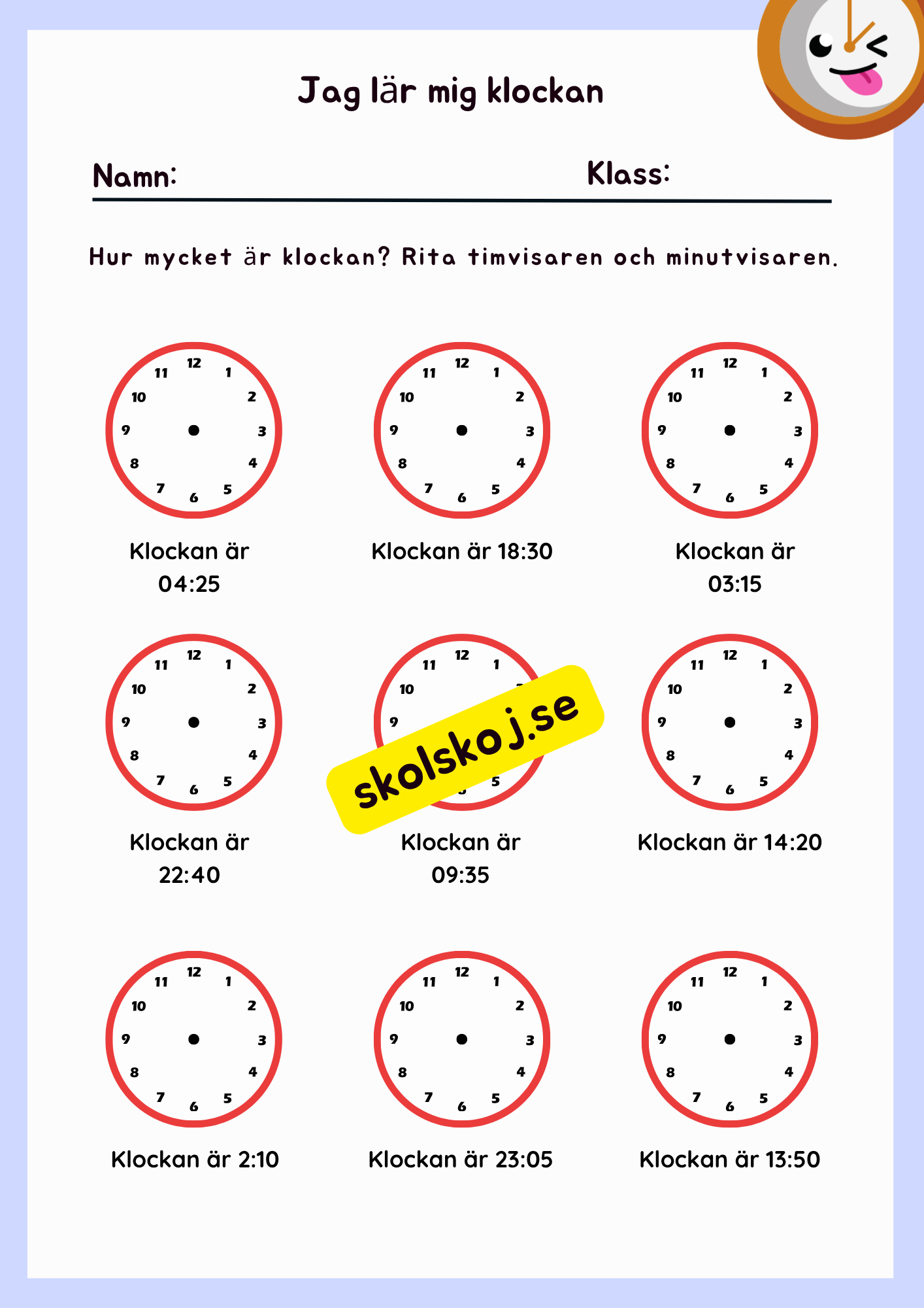 Jag lär mig klockan + problemlösning