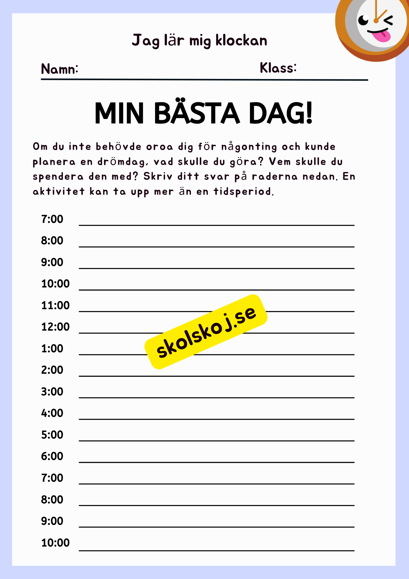 Jag lär mig klockan + problemlösning