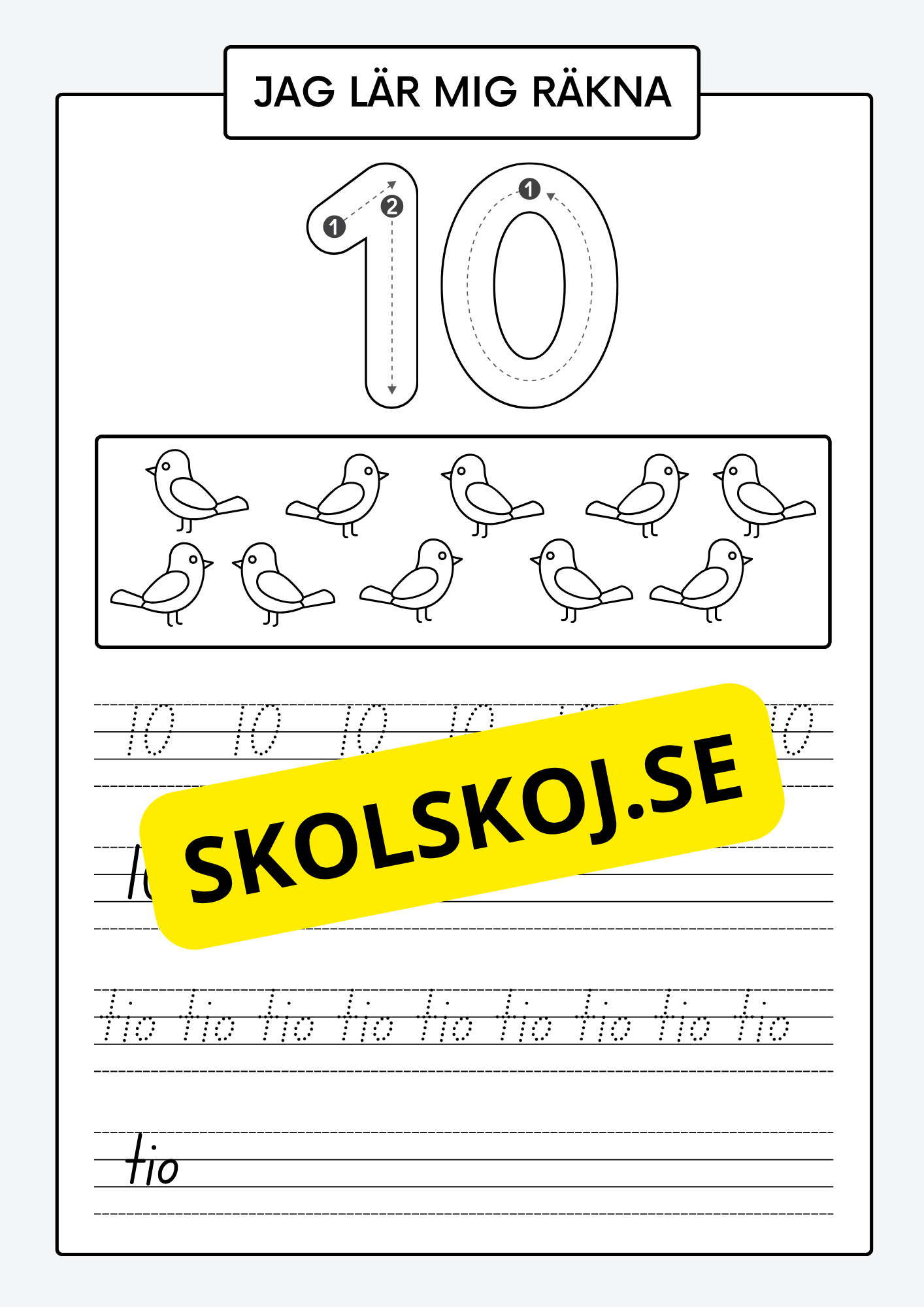 Jag lär mig räkna - Spåra och skriva siffror och tal 1 - 30