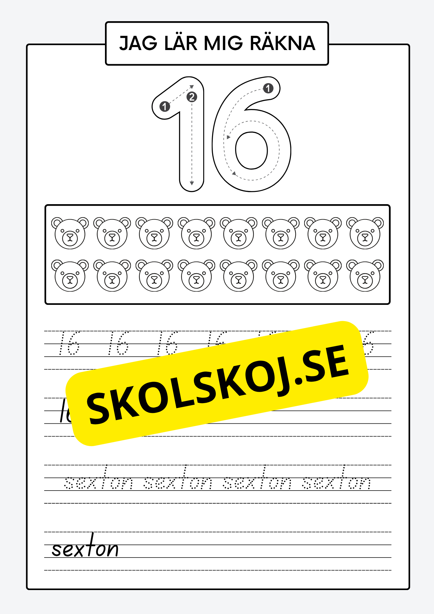 Jag lär mig räkna - Spåra och skriva siffror och tal 1 - 30