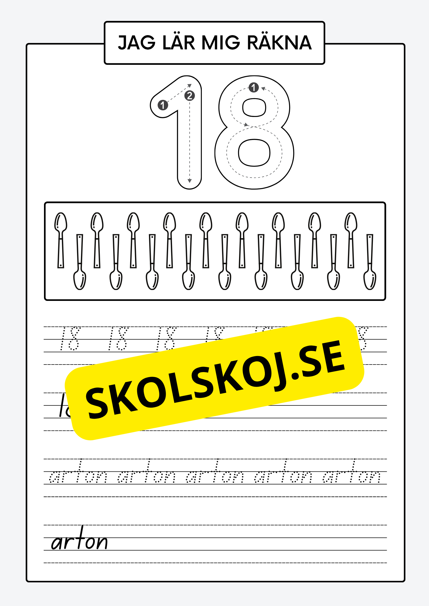 Jag lär mig räkna - Spåra och skriva siffror och tal 1 - 30