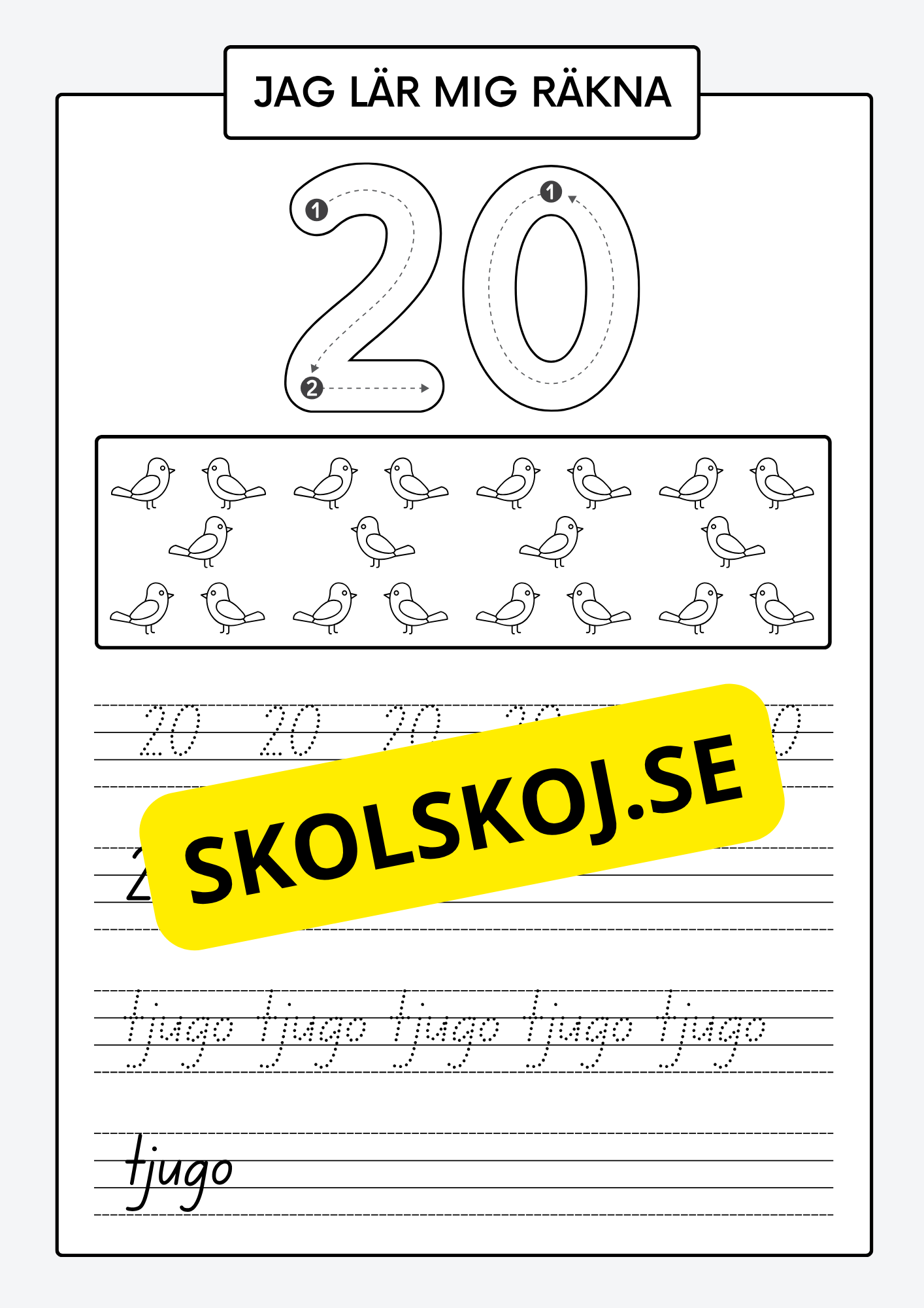 Jag lär mig räkna - Spåra och skriva siffror och tal 1 - 30