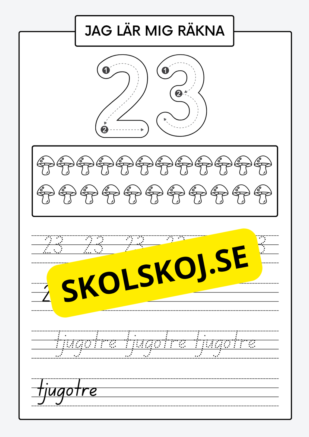 Jag lär mig räkna - Spåra och skriva siffror och tal 1 - 30