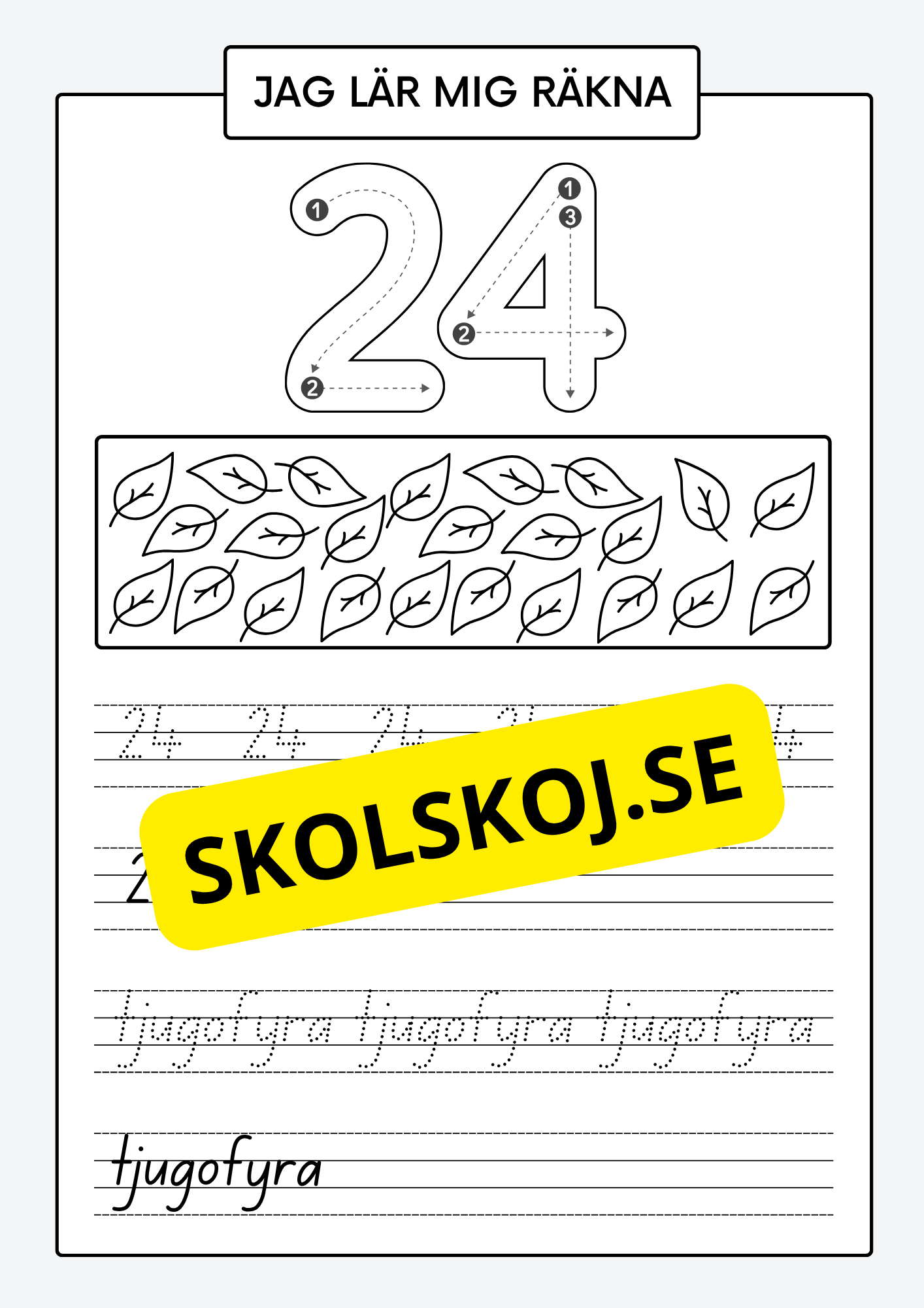 Jag lär mig räkna - Spåra och skriva siffror och tal 1 - 30