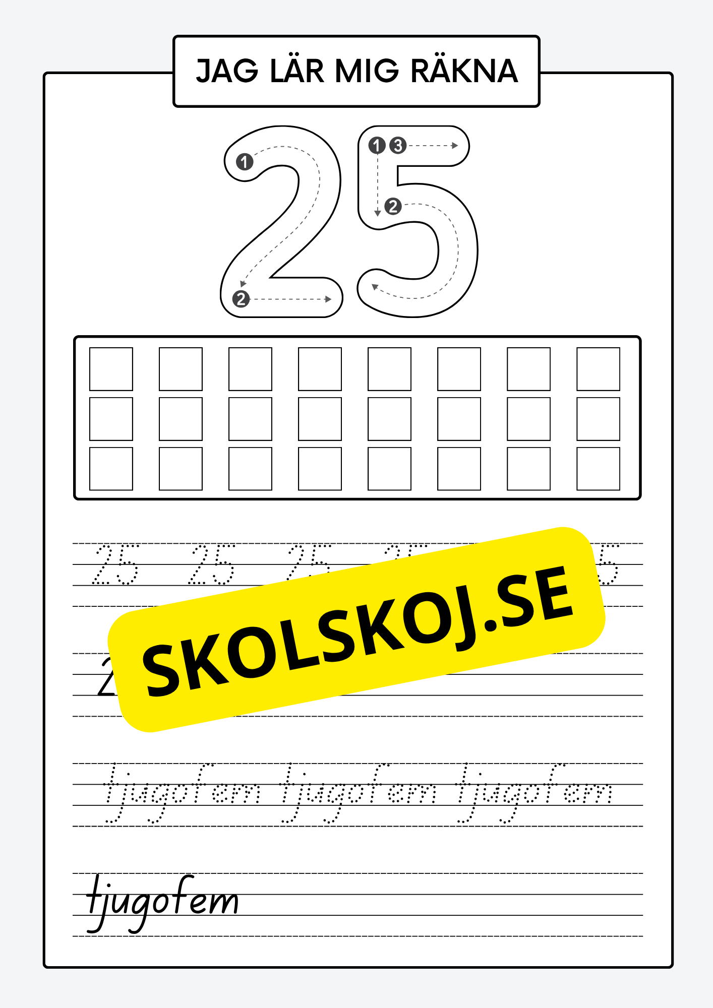 Jag lär mig räkna - Spåra och skriva siffror och tal 1 - 30