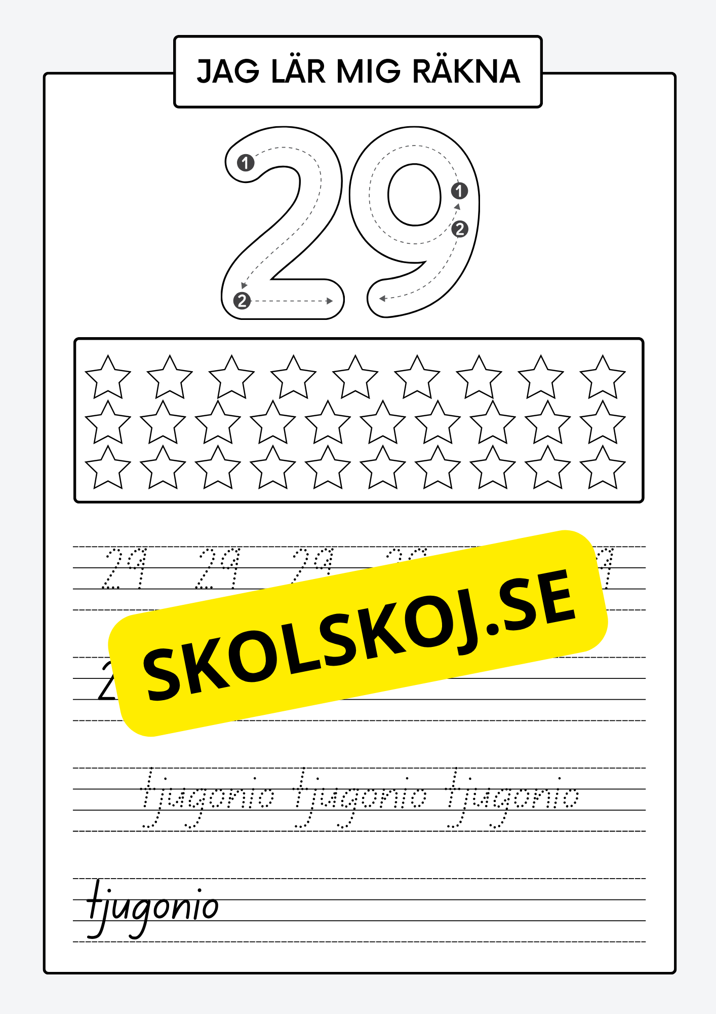 Jag lär mig räkna - Spåra och skriva siffror och tal 1 - 30