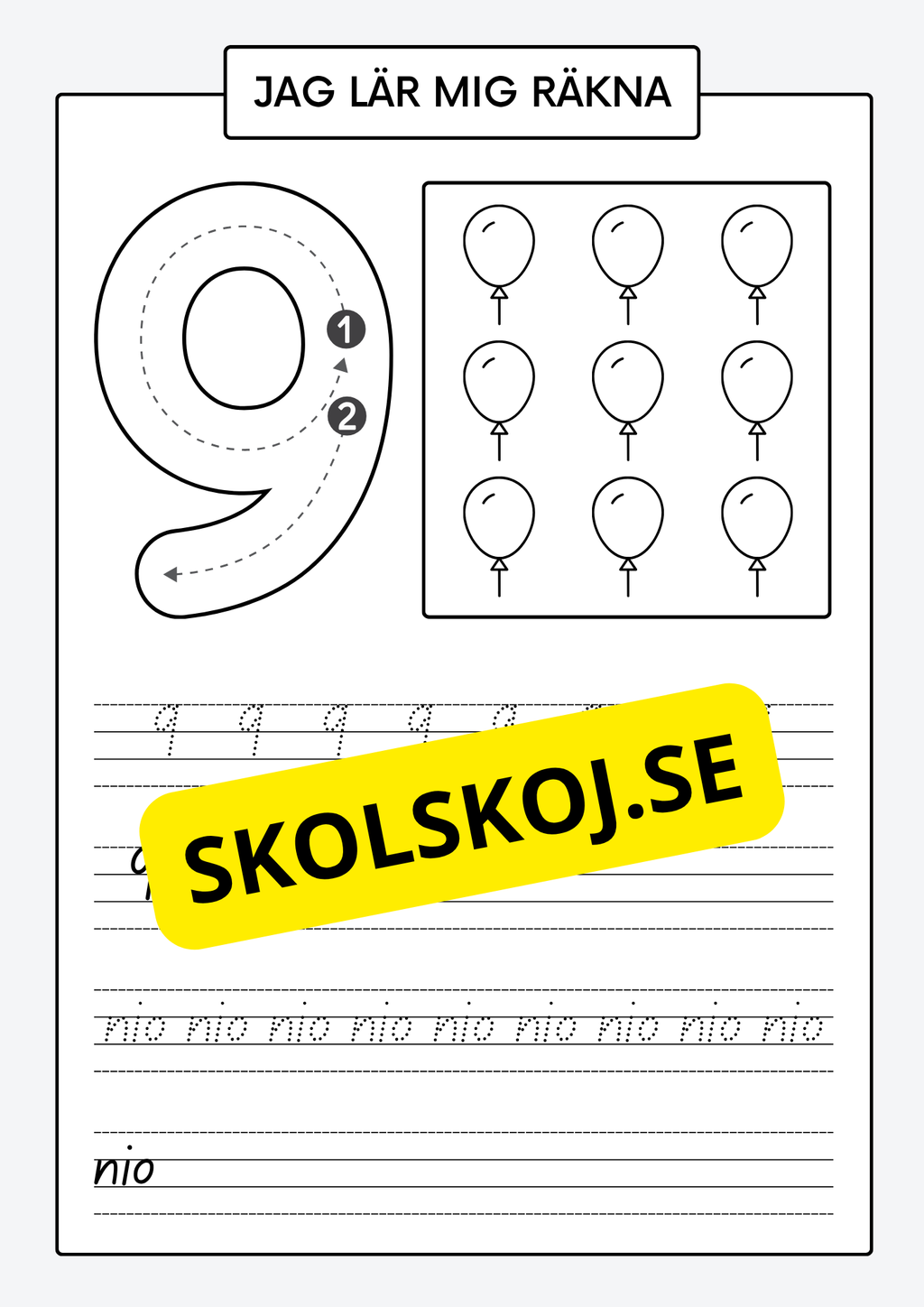 Jag lär mig räkna - Spåra och skriva siffror och tal 1 - 30