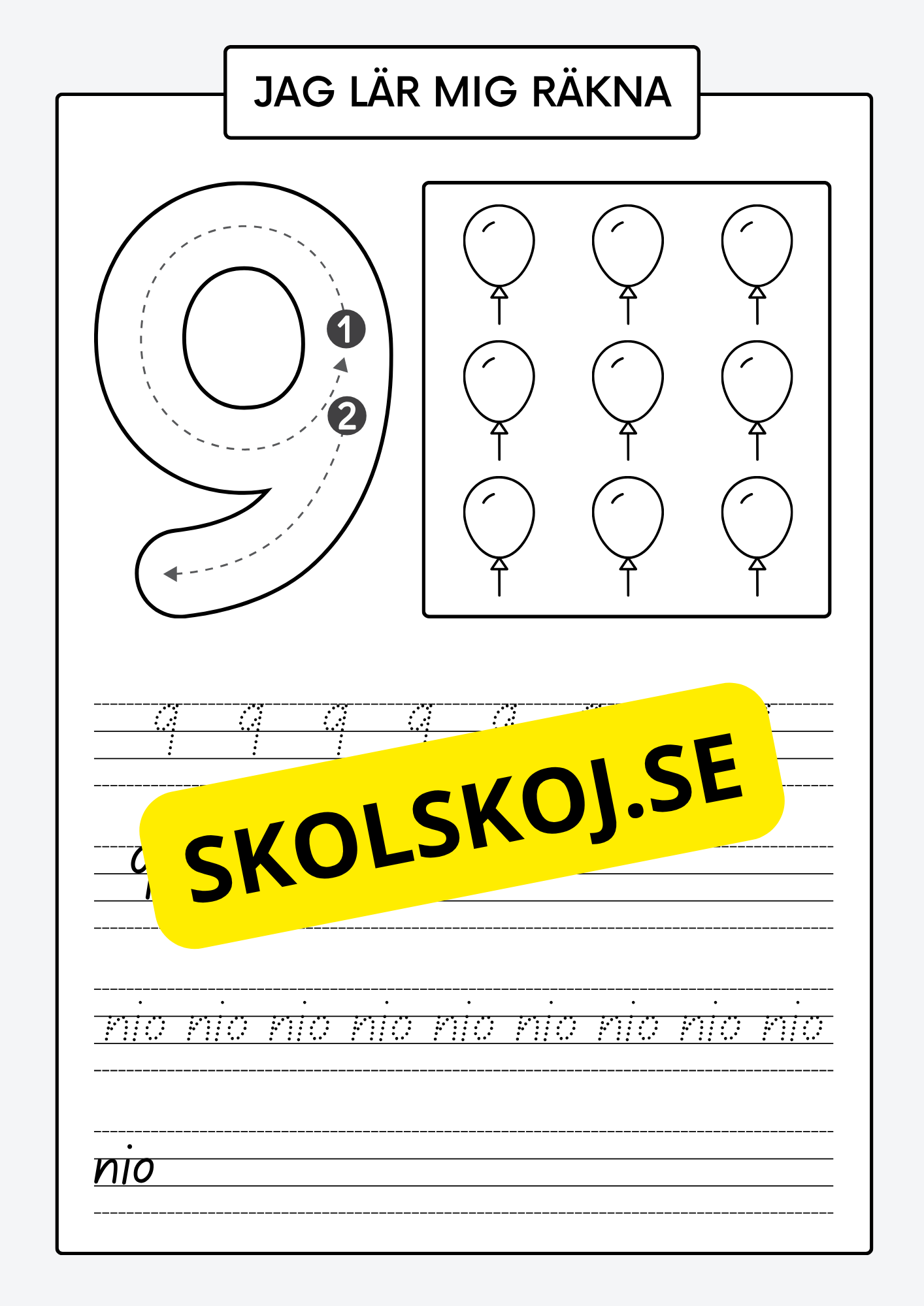 Jag lär mig räkna - Spåra och skriva siffror och tal 1 - 30