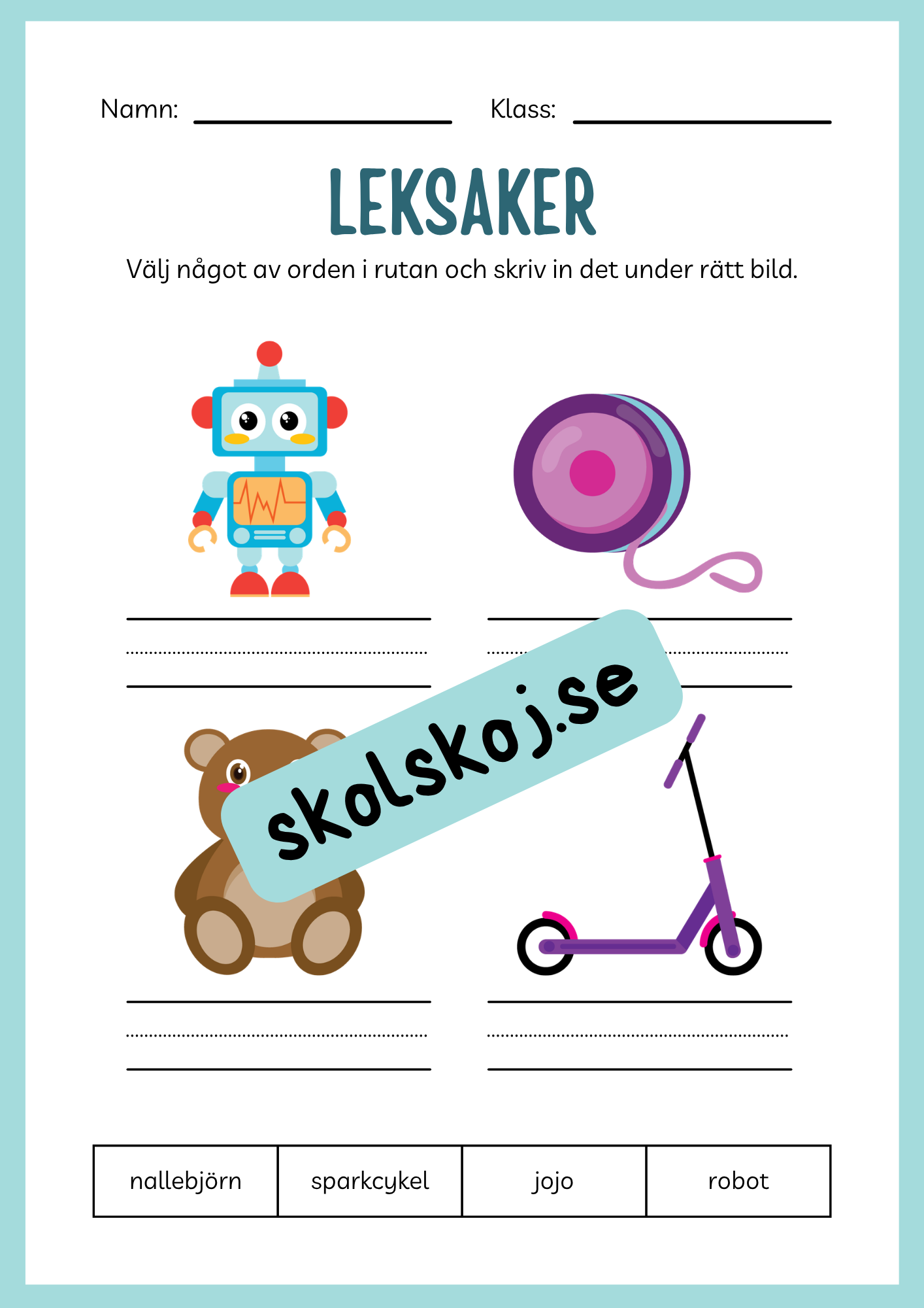 Jag lär mig skriva - Tema leksaker (24 sidor)