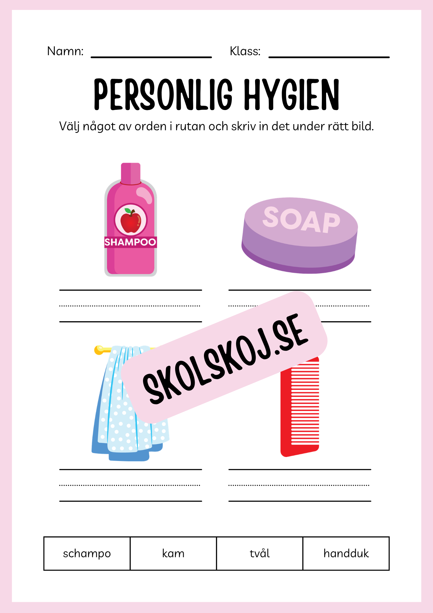 Jag lär mig skriva - Tema personlig hygien (24 sidor)