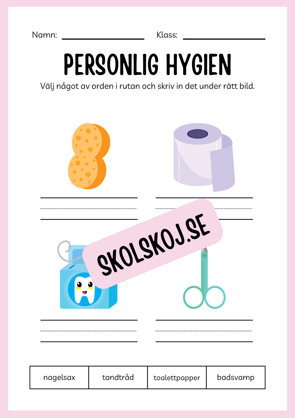 Jag lär mig skriva - Tema personlig hygien (24 sidor)