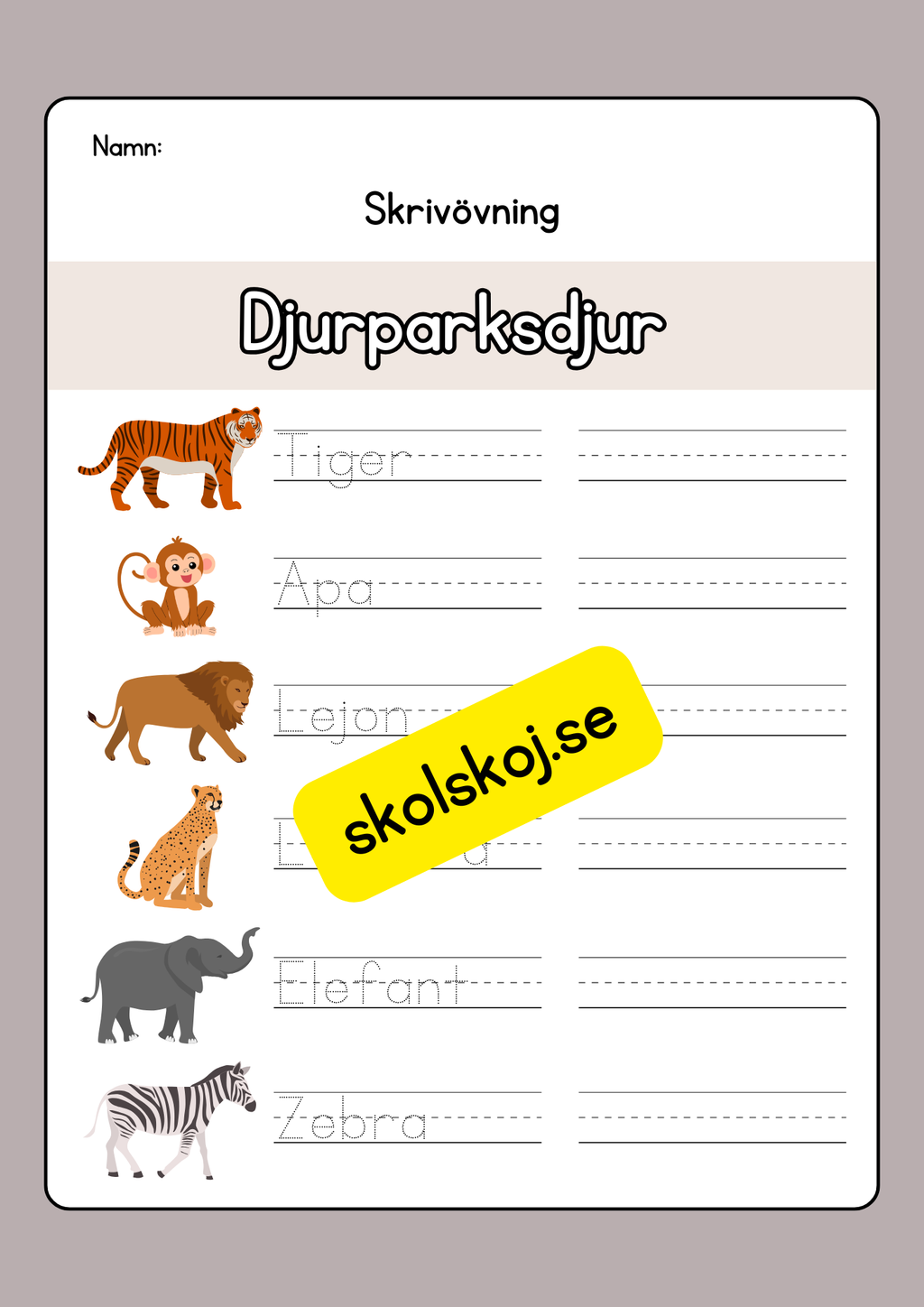 Jag lär mig skriva med djur - Spåra och skriv