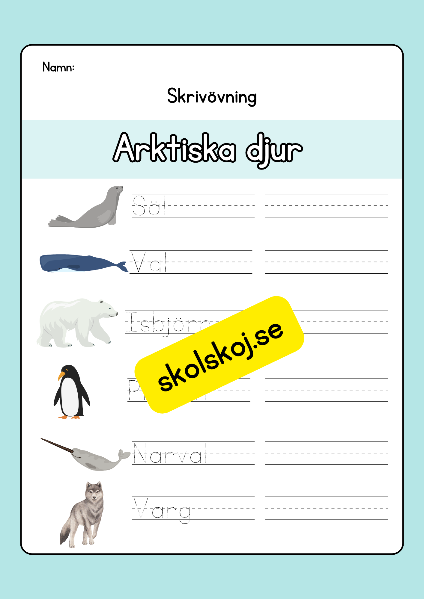 Jag lär mig skriva med djur - Spåra och skriv