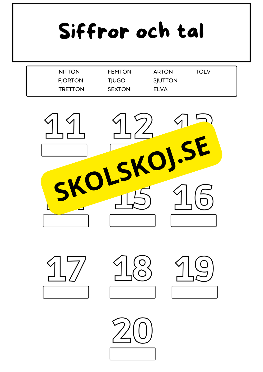 Jag lär mig skriva siffror och tal (0 - 20)