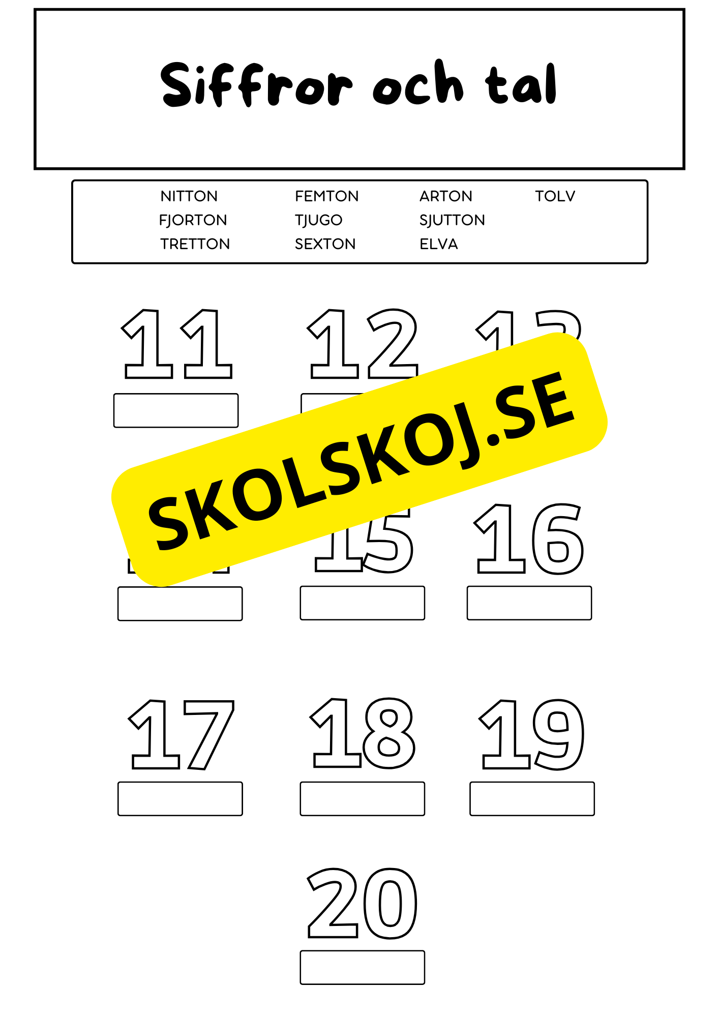 Jag lär mig skriva siffror och tal (0 - 20)
