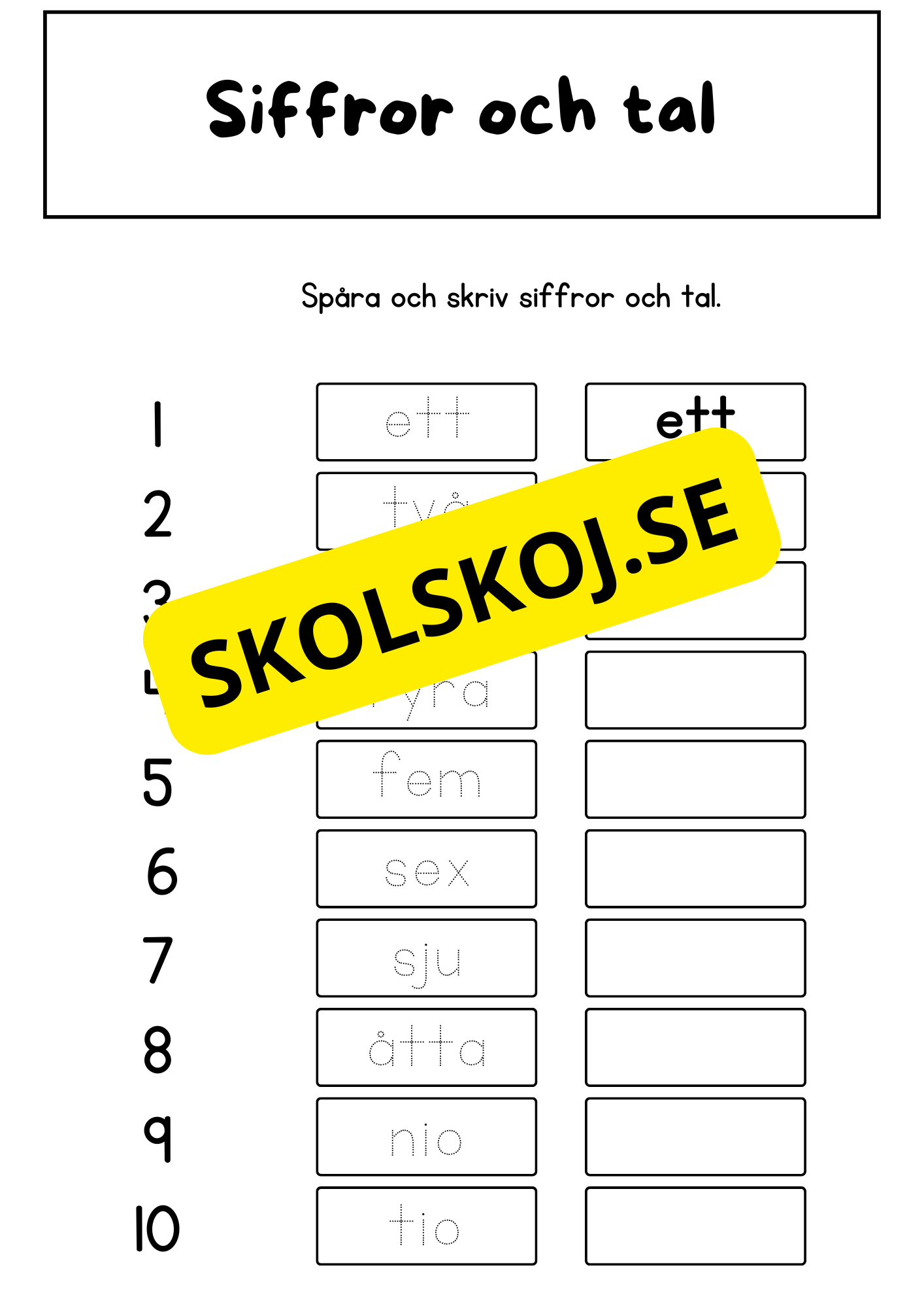 Jag lär mig skriva siffror och tal (0 - 20)
