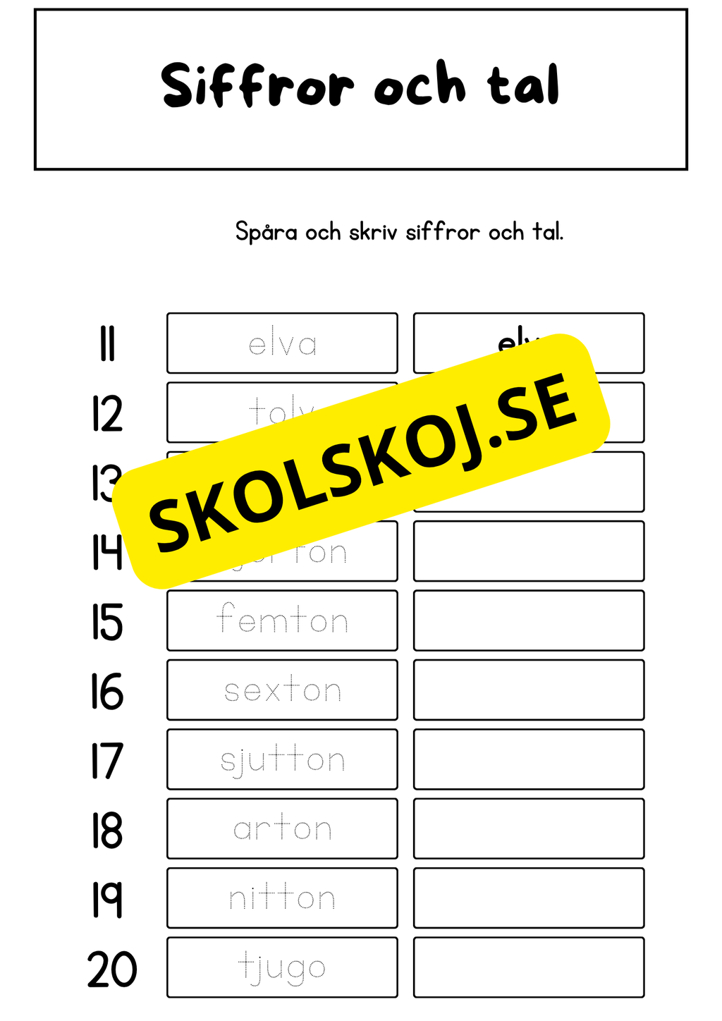 Jag lär mig skriva siffror och tal (0 - 20)