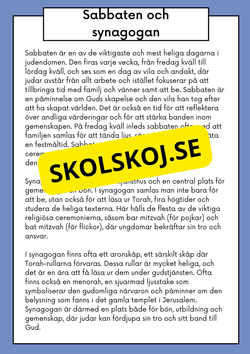 Judendomen - Historia, tro och traditioner - Årskurs 4 - 6