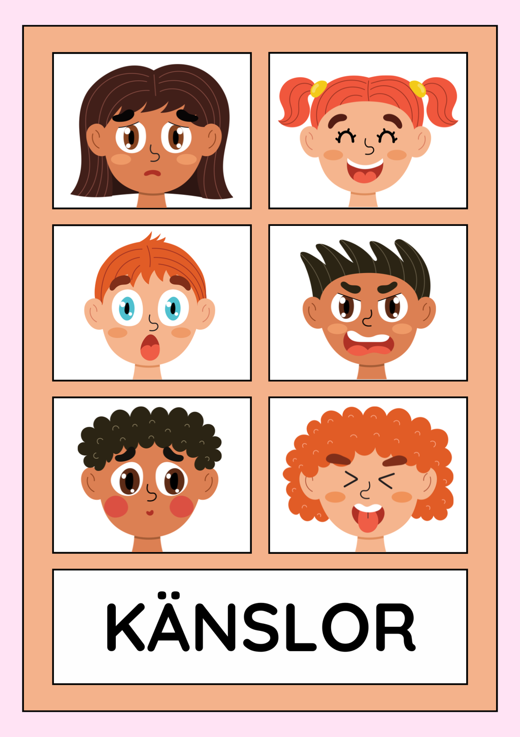Känslor - Spåra ord och färglägg bilderna