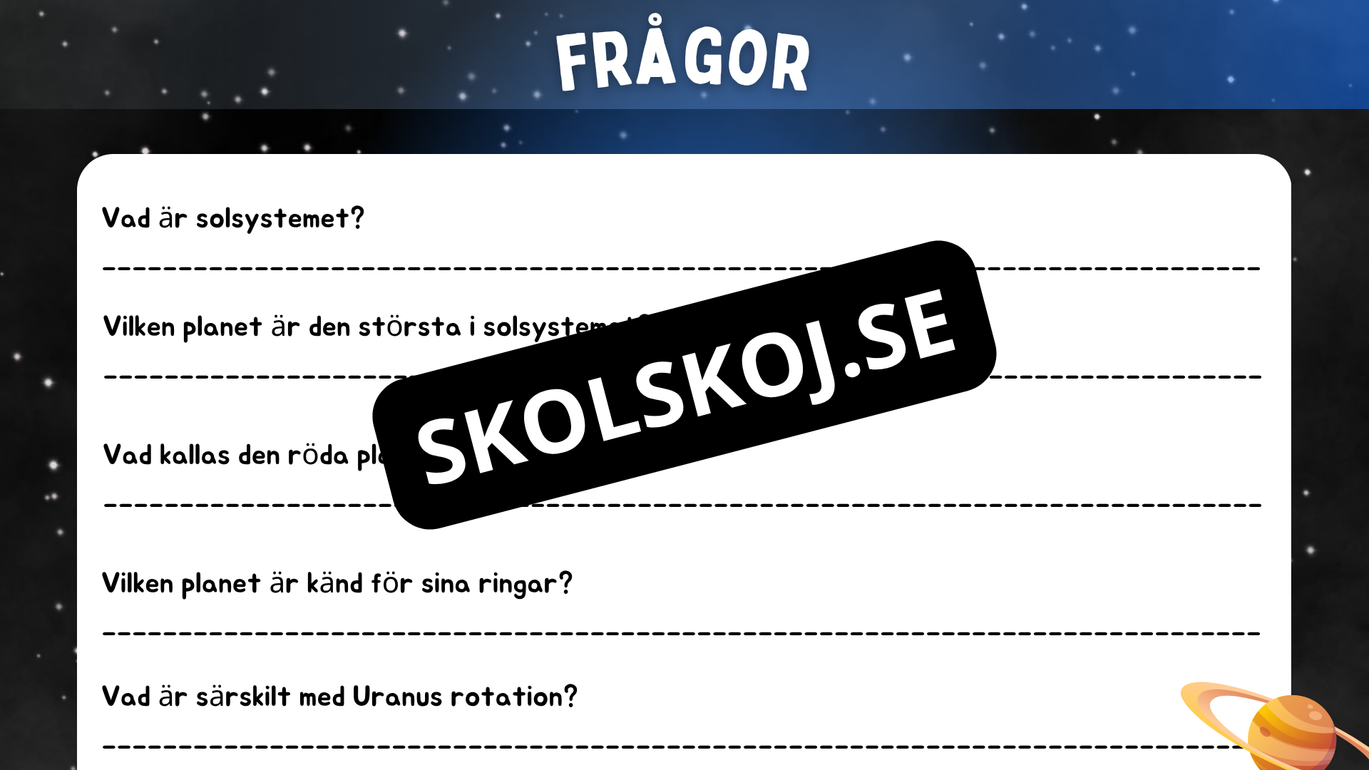 Kort fakta om solsystemet - Årskurs 3 - 6