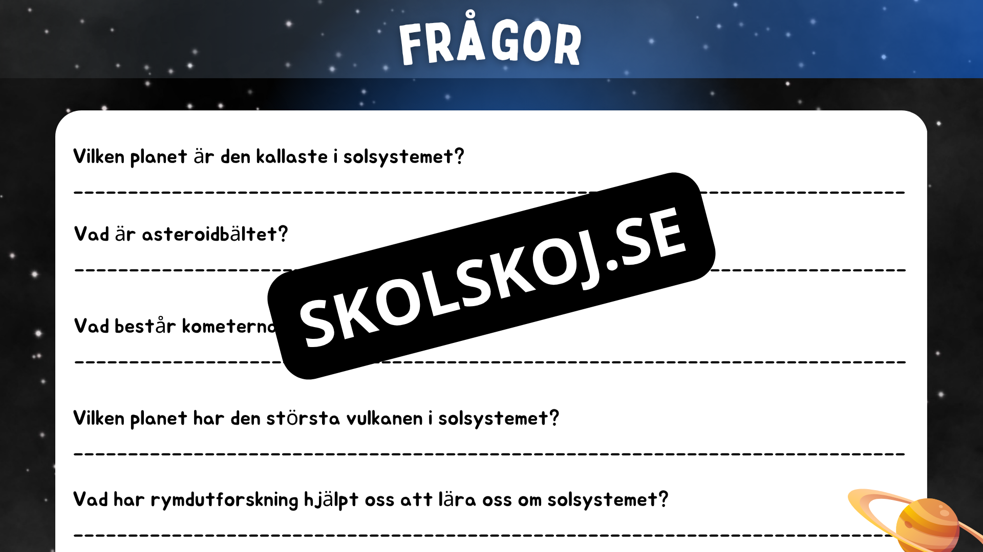 Kort fakta om solsystemet - Årskurs 3 - 6