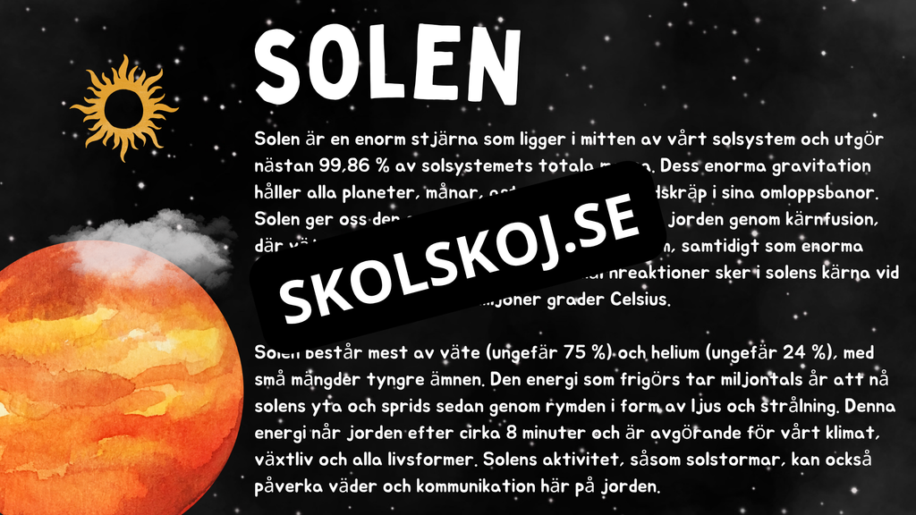 Kort fakta om solsystemet - Årskurs 3 - 6