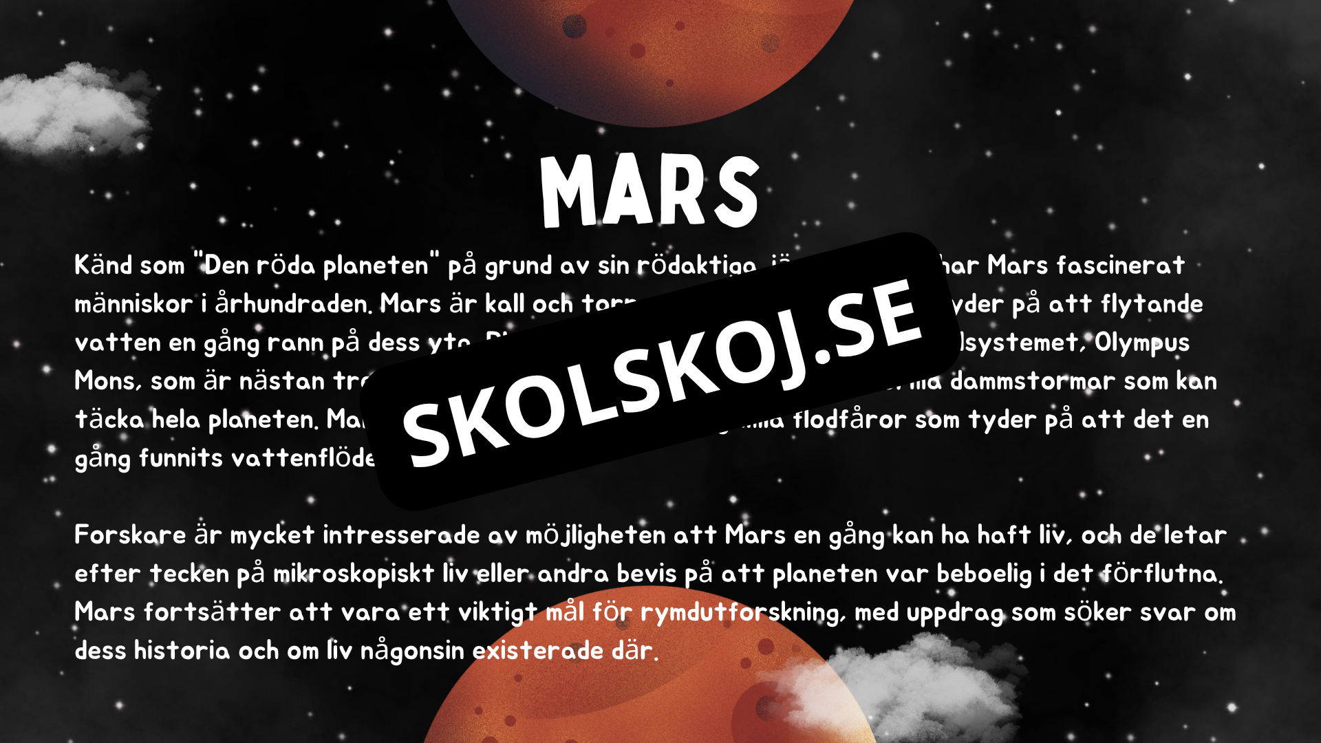 Kort fakta om solsystemet - Årskurs 3 - 6