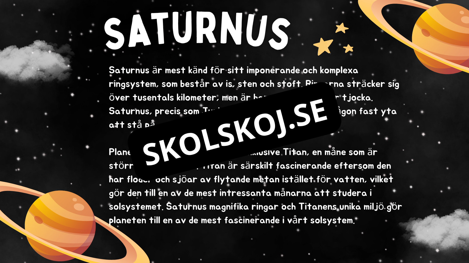 Kort fakta om solsystemet - Årskurs 3 - 6