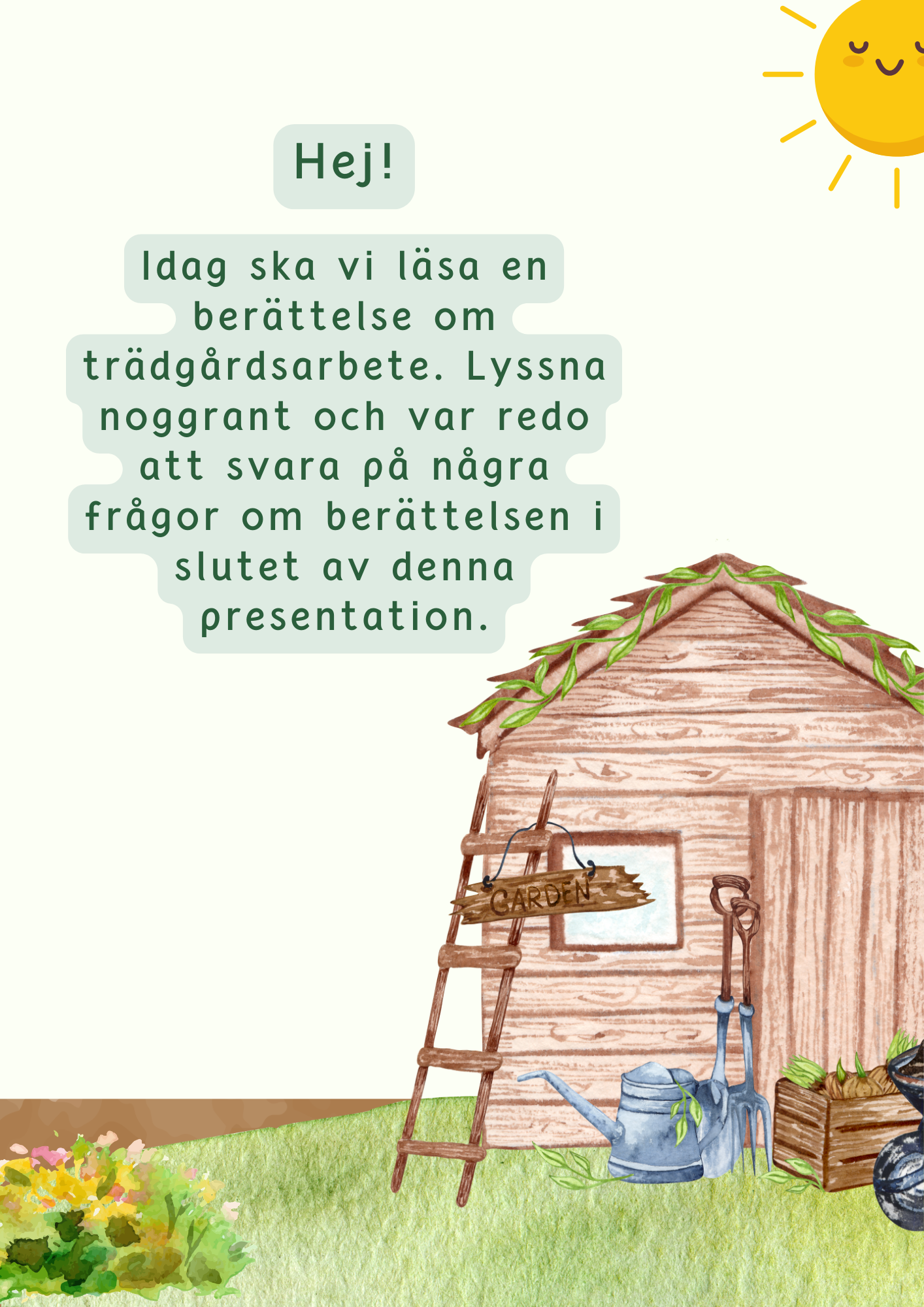 Vår trädgårdsäventyr - Läsförståelse + frågor