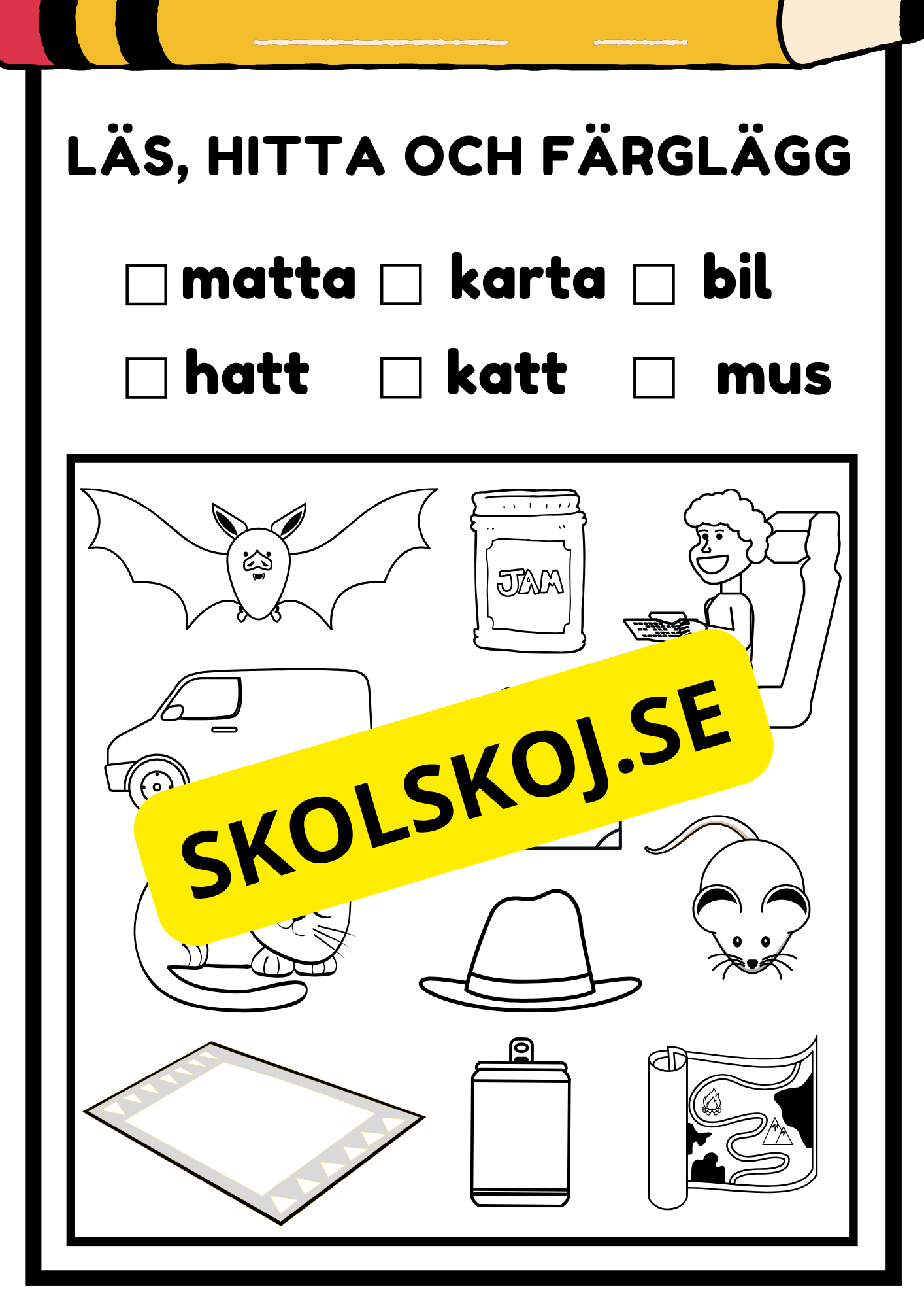 Läs, hitta och färglägg