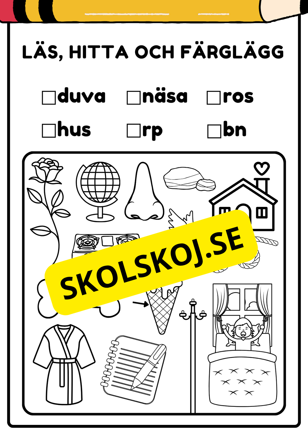 Läs, hitta och färglägg