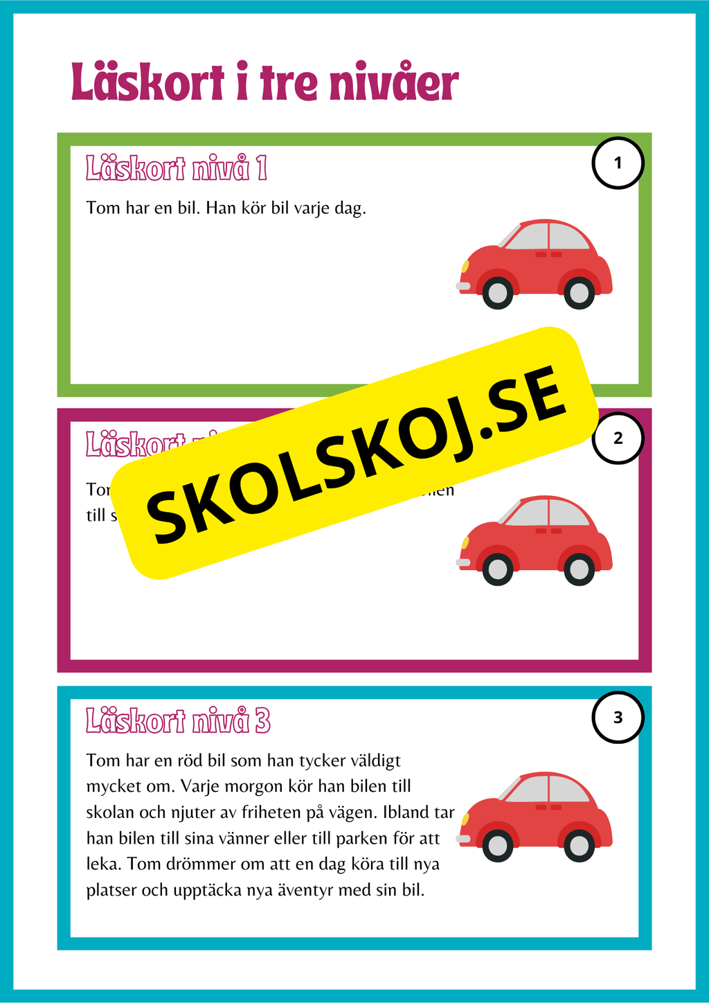 Läskort i tre nivåer- 60 st