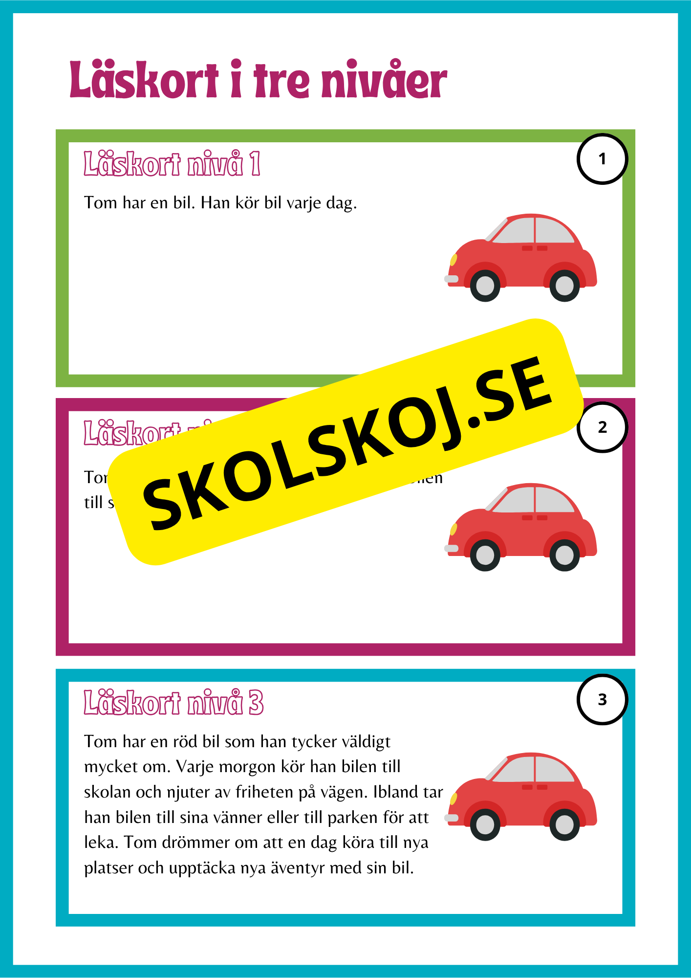 Läskort i tre nivåer- 60 st