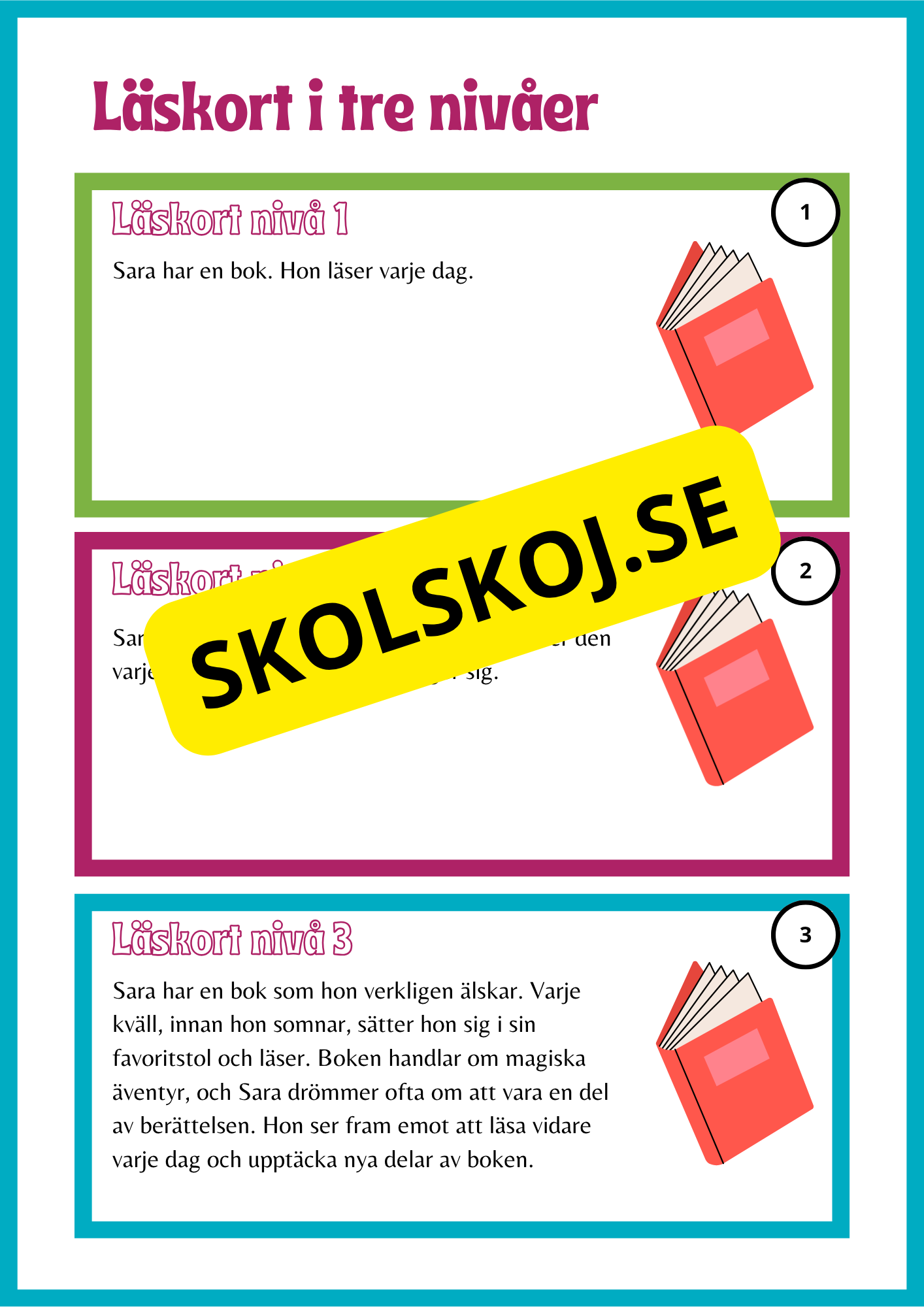 Läskort i tre nivåer- 60 st