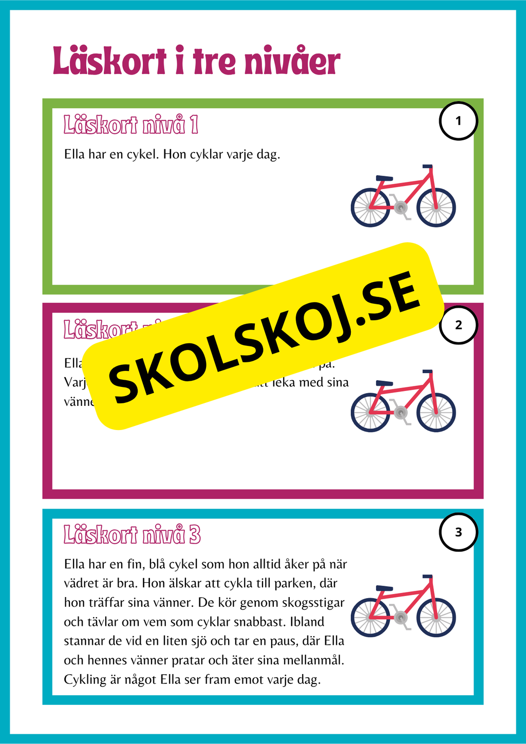 Läskort i tre nivåer- 60 st