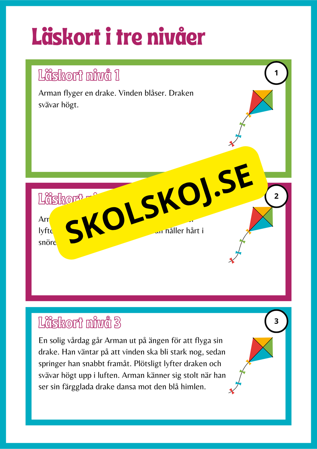 Läskort i tre nivåer- 60 st