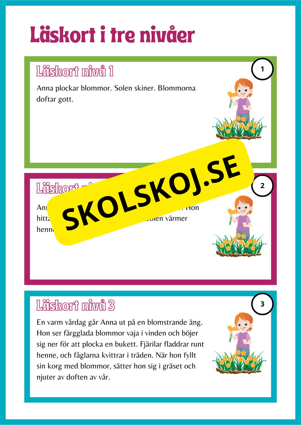 Läskort i tre nivåer- 60 st