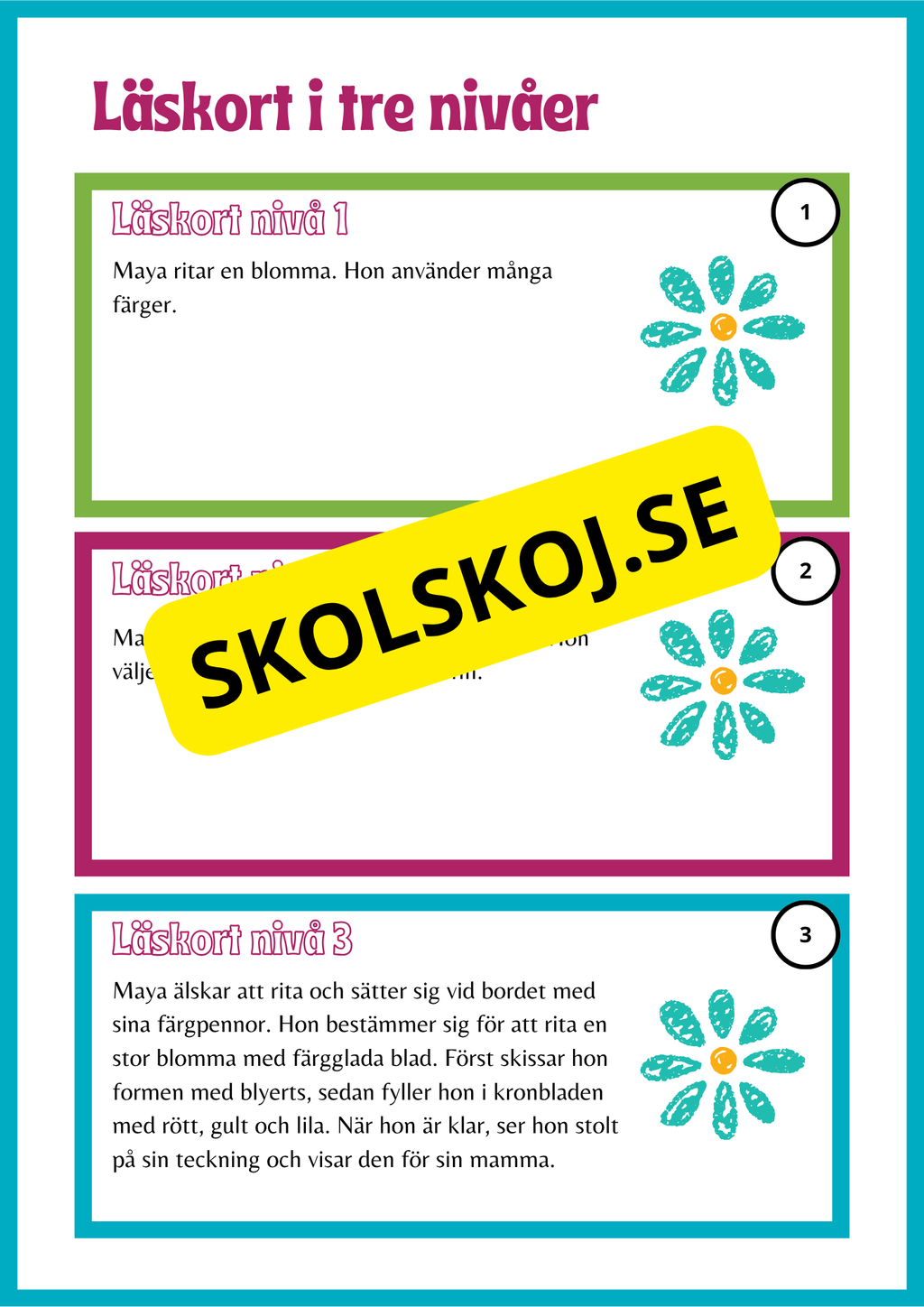 Läskort i tre nivåer- 60 st