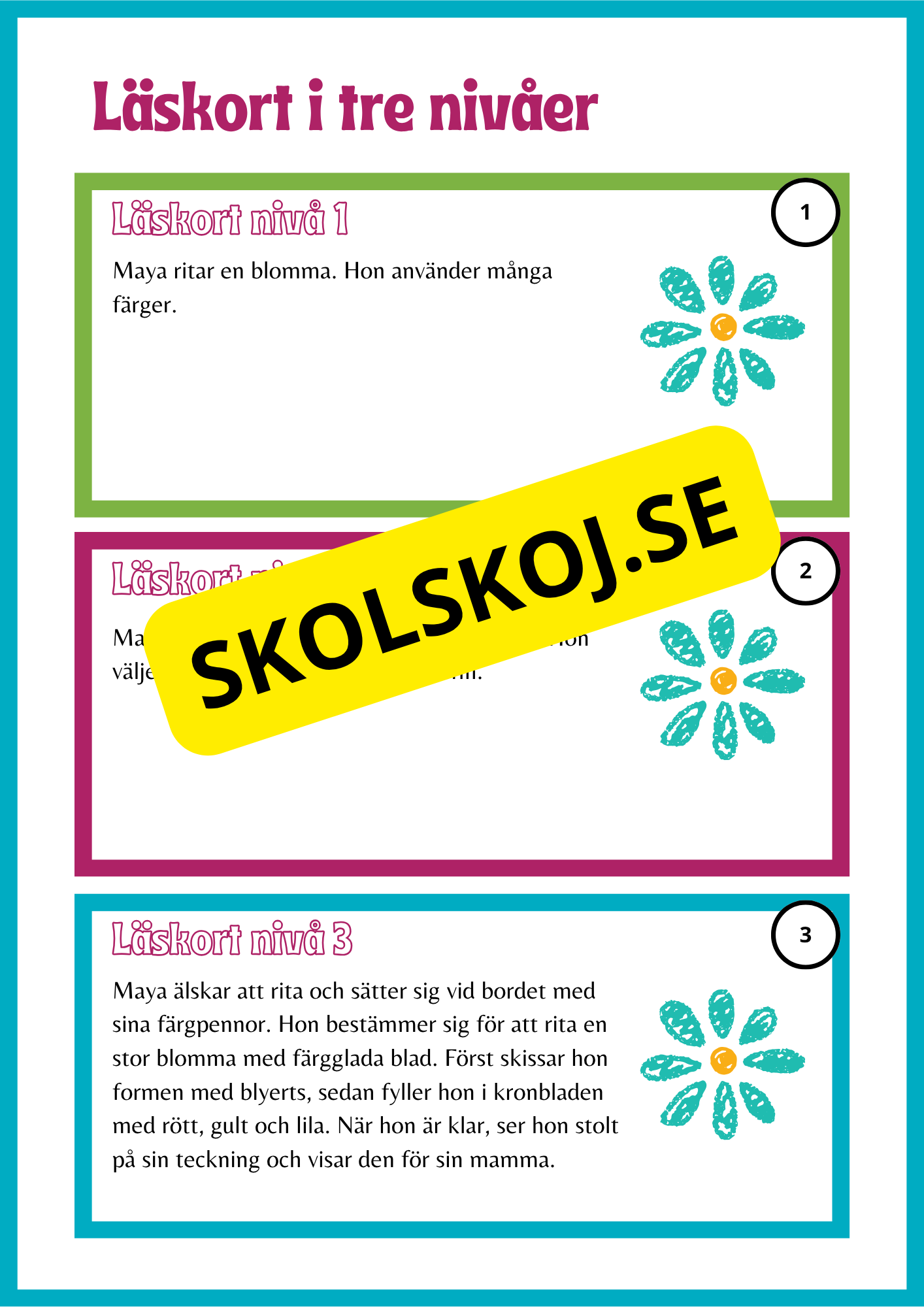 Läskort i tre nivåer- 60 st