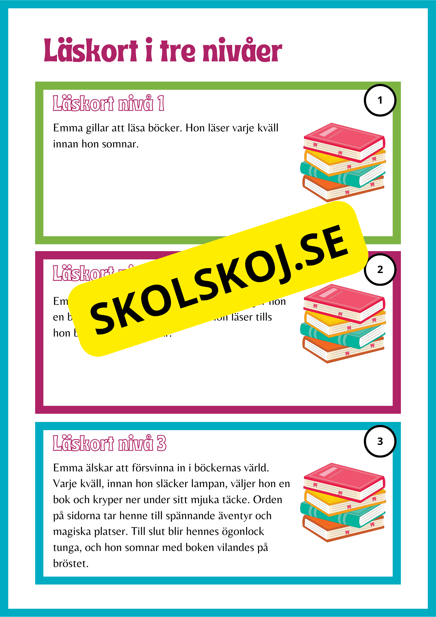 Läskort i tre nivåer- 60 st