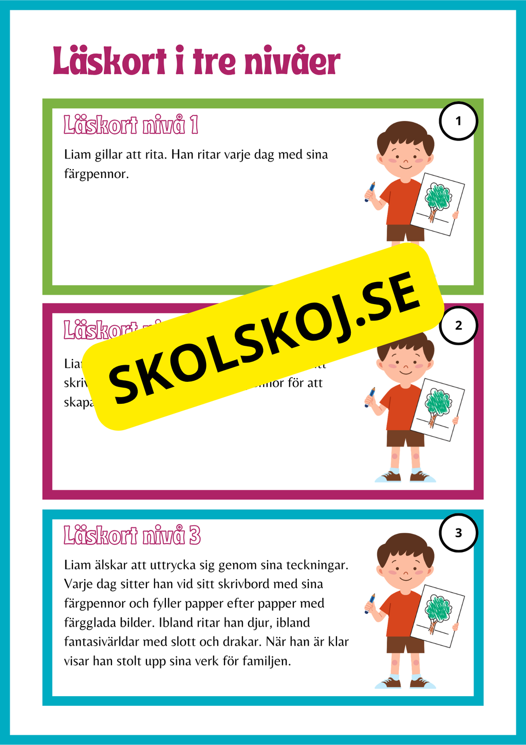Läskort i tre nivåer- 60 st