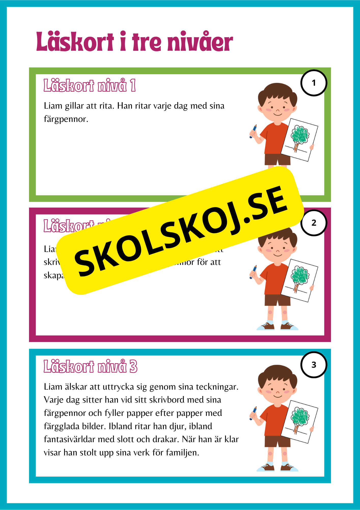 Läskort i tre nivåer- 60 st