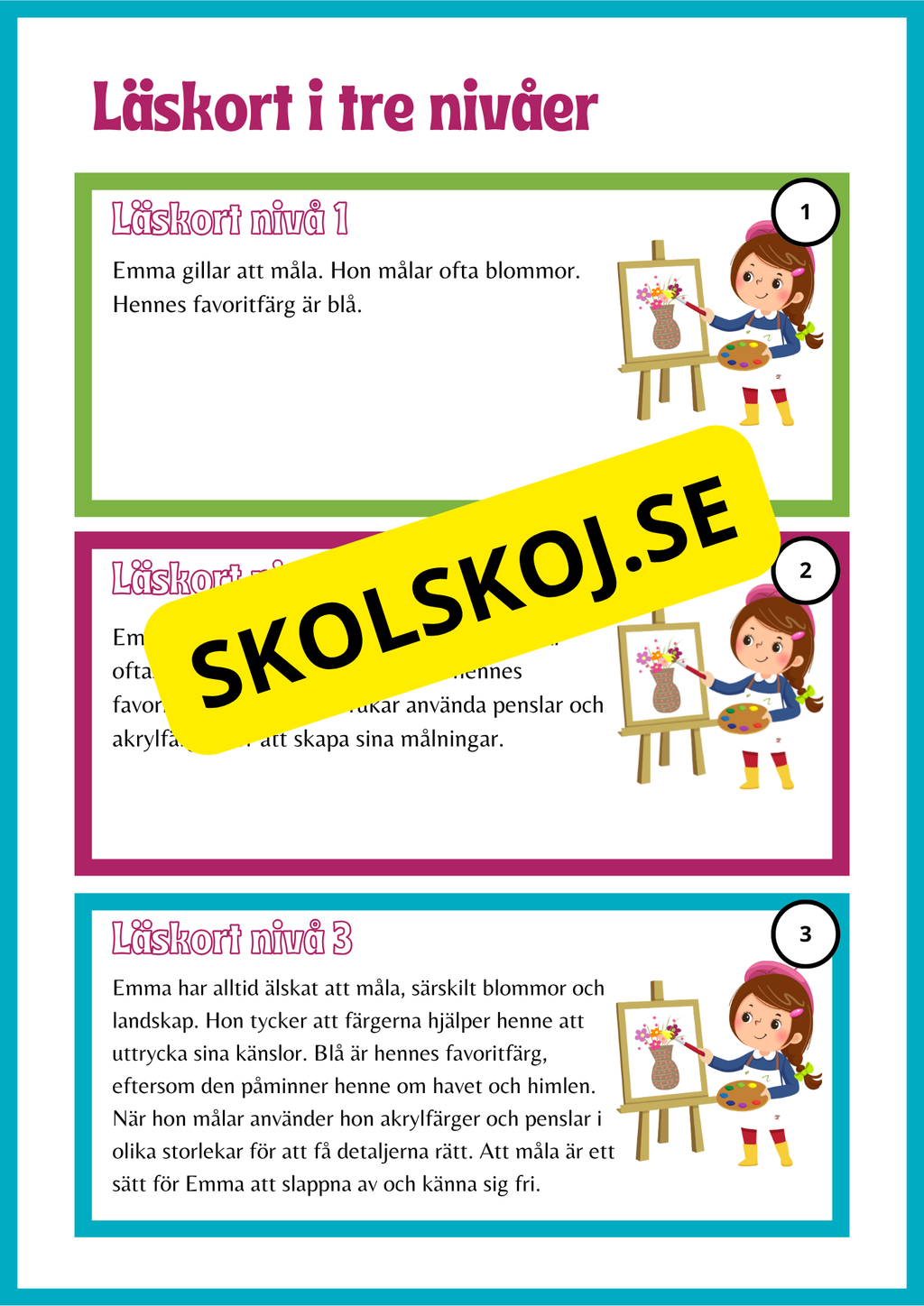 Läskort i tre nivåer- 60 st