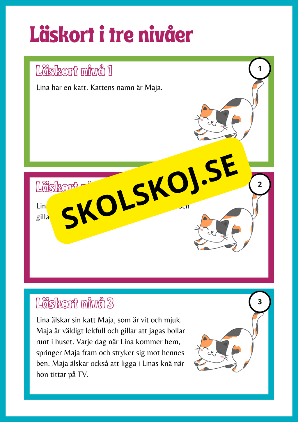 Läskort i tre nivåer- 60 st