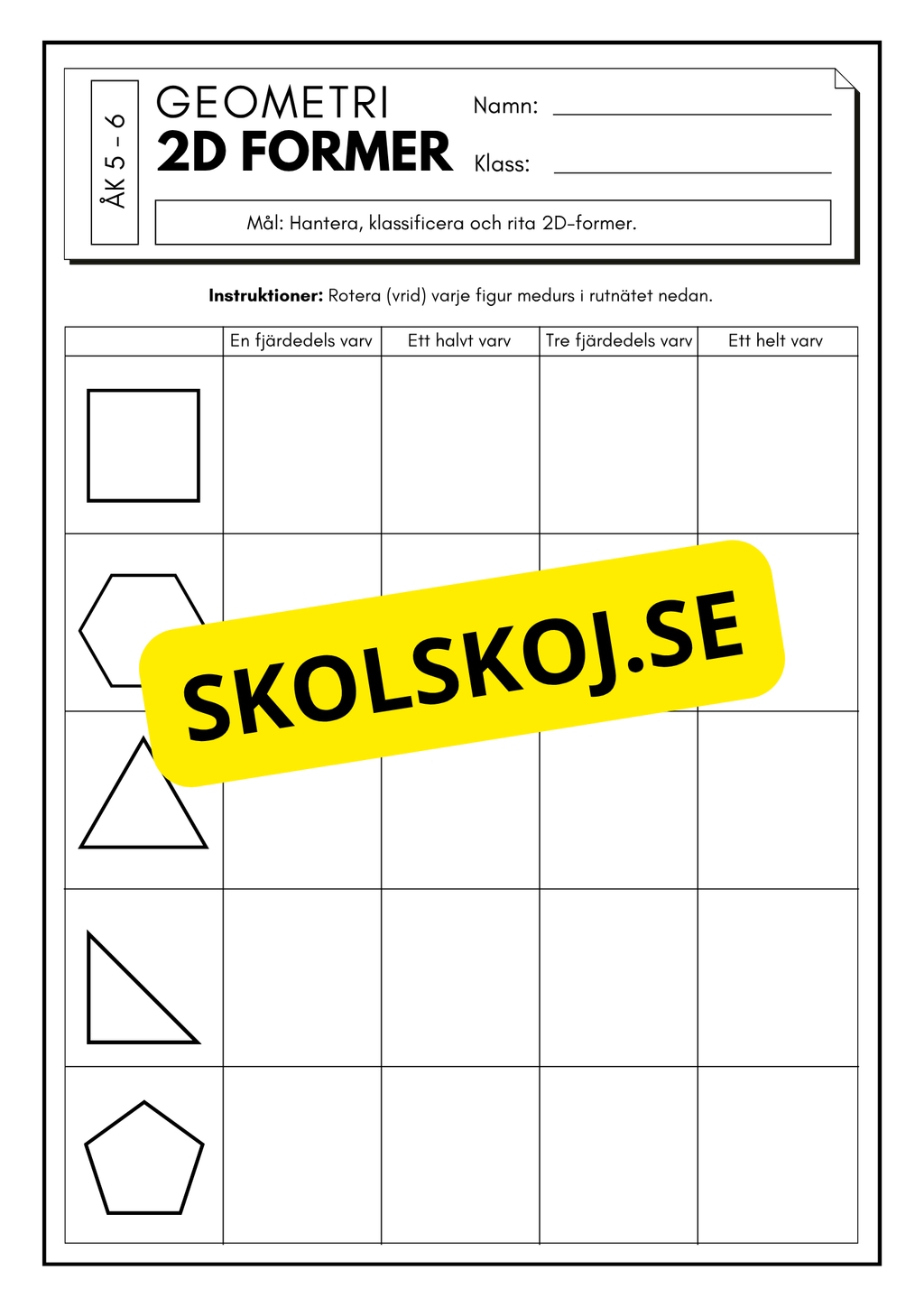 Lek med geometri: Uppgifter om rotation, spegling och translation - Åk 5 - 6