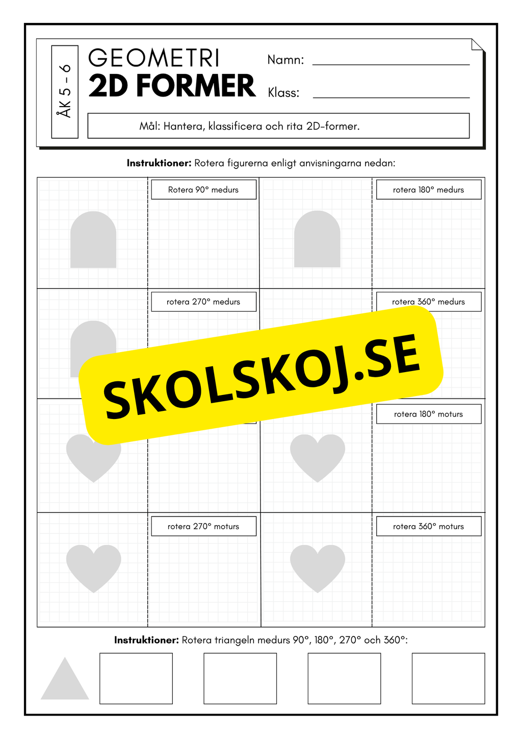 Lek med geometri: Uppgifter om rotation, spegling och translation - Åk 5 - 6