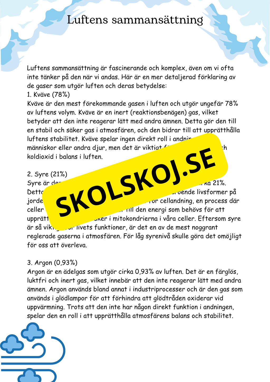 Luftens egenskaper och viktiga funktioner - åk 4 - 6