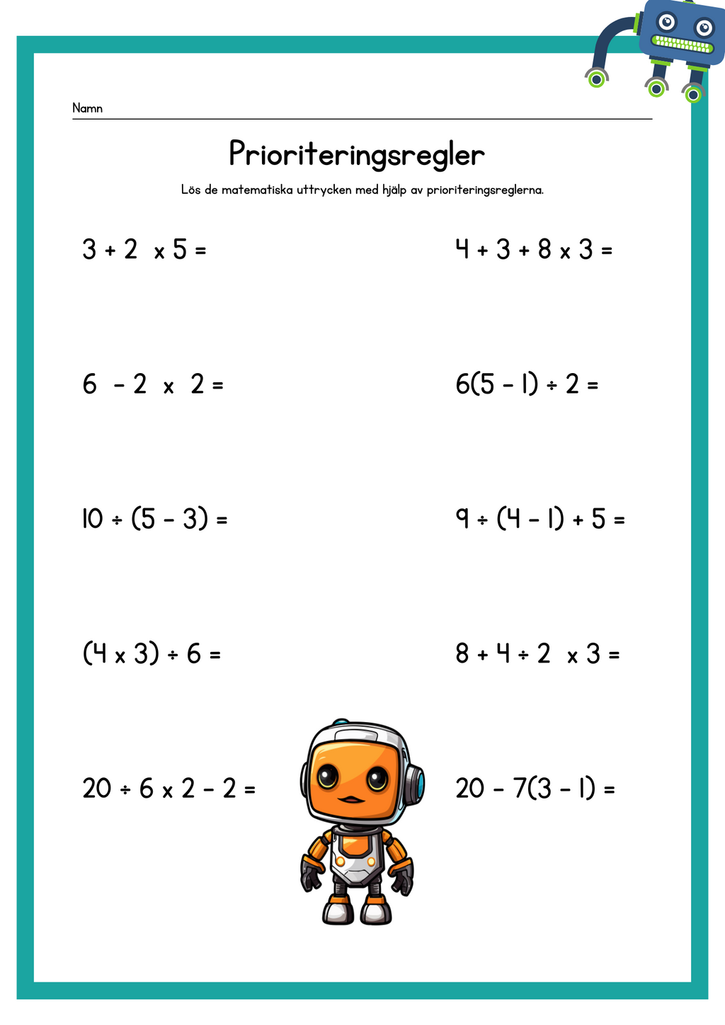 Matematiska uttryck och prioriteringsregler - Årskurs 6 - 9