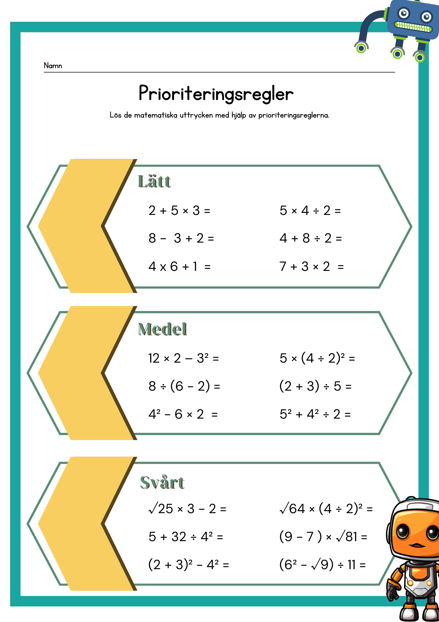 Matematiska uttryck och prioriteringsregler - Årskurs 6 - 9